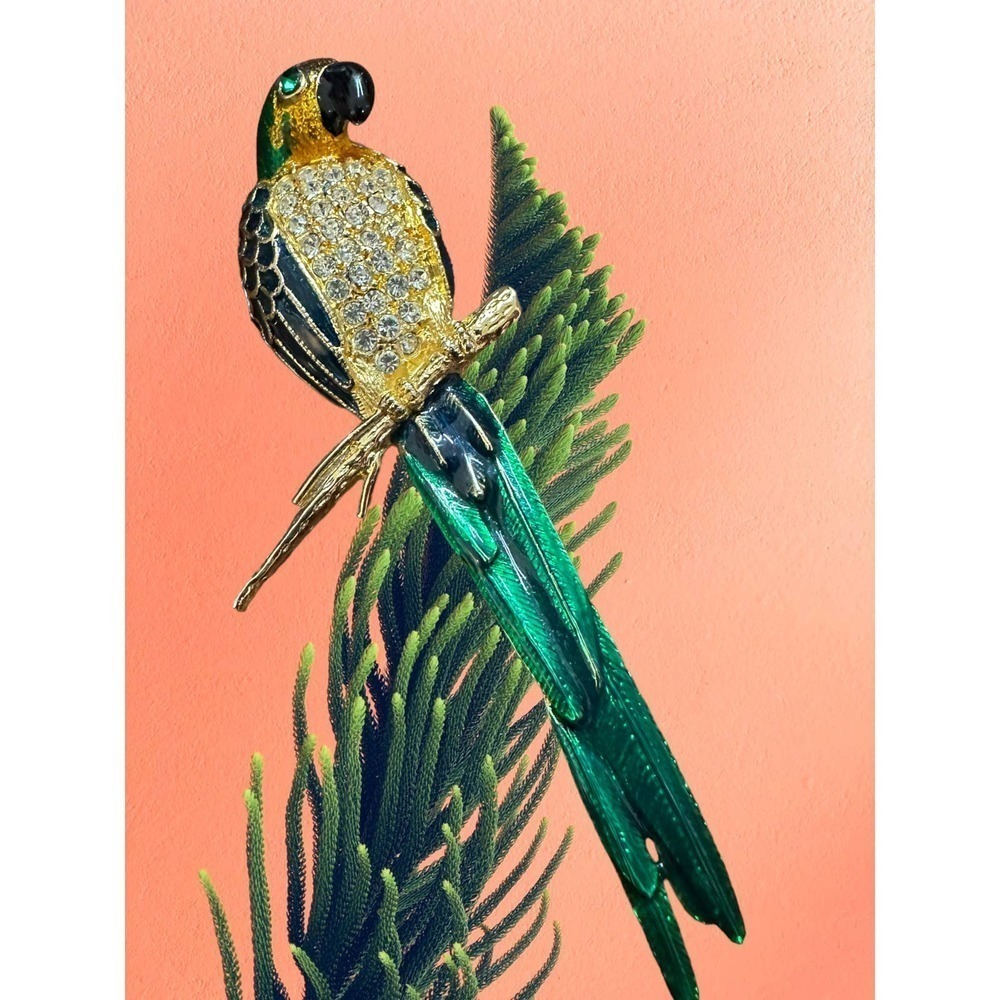 VINTAGE Enamel and Rhinestone Parrot Brooch